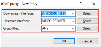 Create an IGMP proxy profile with Multicast source and destination and filter for the Multicast groups