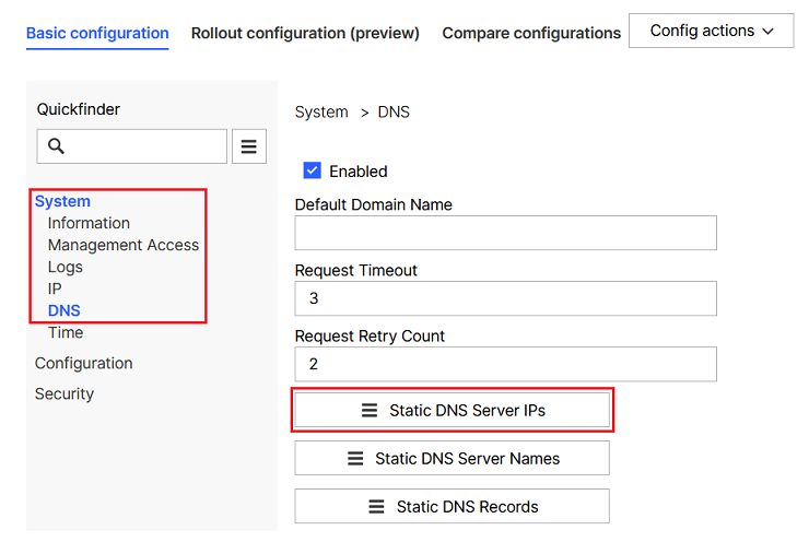 Open the menu Static DNS Server IPs