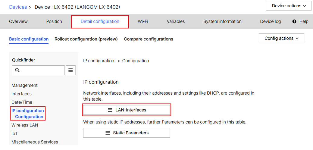 Open the menu LAN-Interfaces in the Detail configuration of the access point