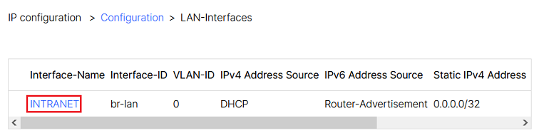 Edit the network INTRANET in the LAN-Interfaces