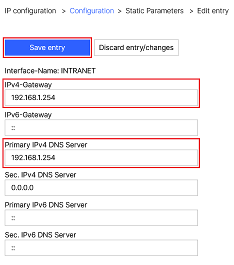 Enter the IPv4 address of the gateway and a DNS server