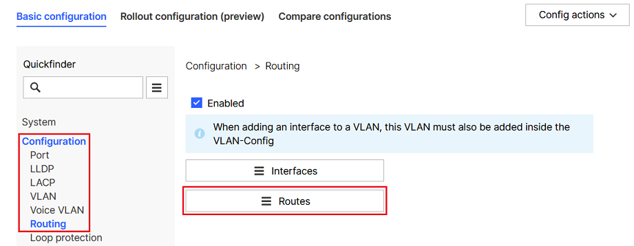 Open the menu Routes in the Detail configuration