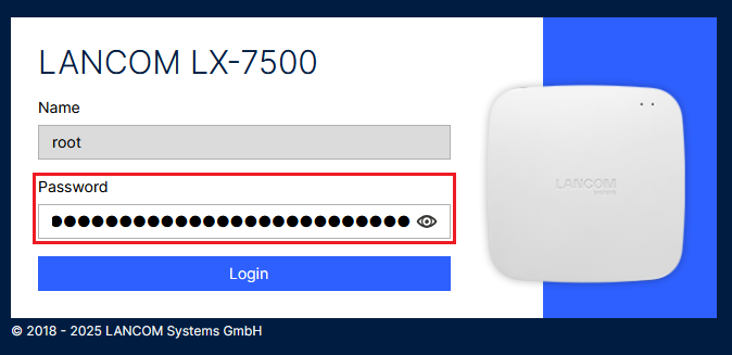 Enter the password of the access point in the WEBconfig session