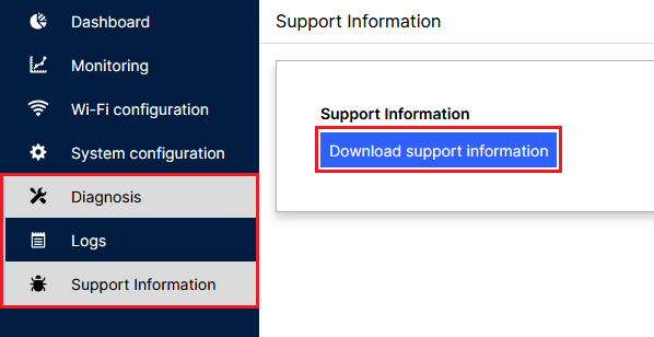 Download the support information of the access point in the WEBconfig session