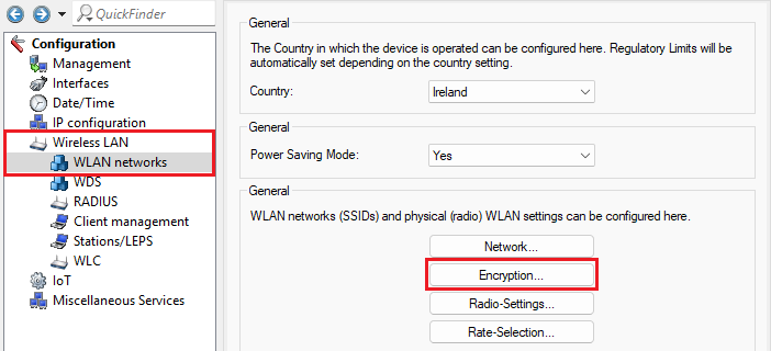 Open the menu Encryption on the access point