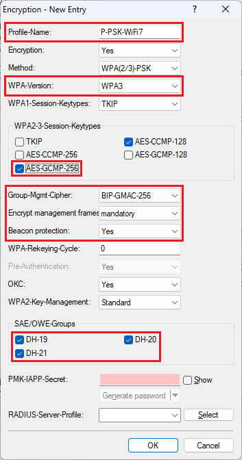 Enter the encryption parameters for Wi-Fi 7