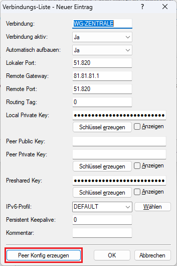 Menü Peer Konfig anzeigen auf dem Router in der Filiale aufrufen