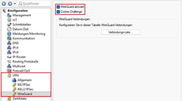 WireGuard und Cookie Challenge auf dem Router in der Zentrale aktivieren