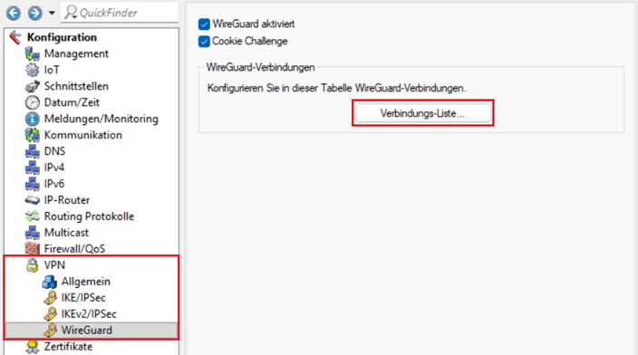 WireGuard Verbindungs-Liste öffnen