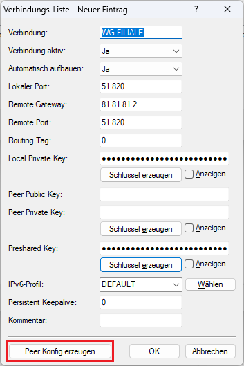 Menü Peer Konfig anzeigen auf dem Router in der Zentrale aufrufen