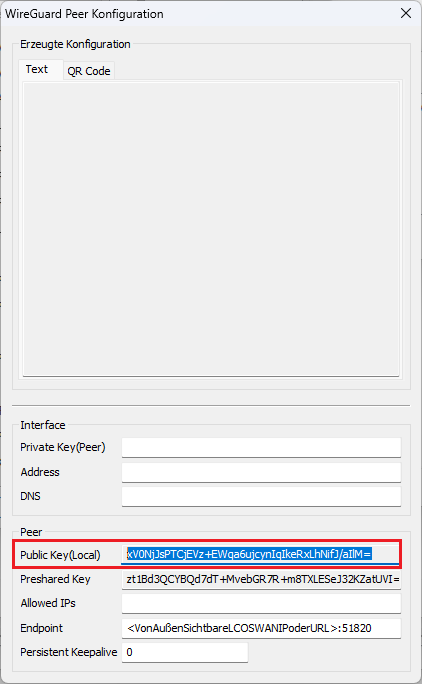 Public Key vom Router in der Zentrale kopieren