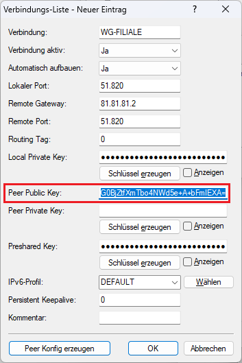 Public Key von dem Router in der Filiale einfügen