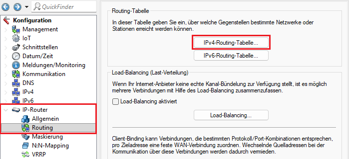 Menü IPv4-Routing-Tabelle auf dem Router in der Zentrale aufrufen