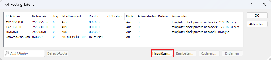 Neuen Routing-Eintrag erstellen