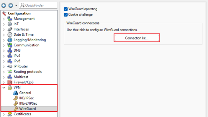 Open the WireGuard connection list