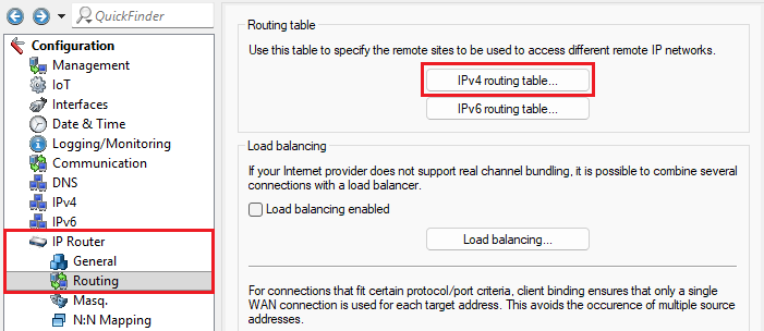 Open the menu IPv4 routing table on the router in the headquarter