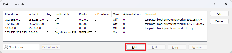 Create a new routing entry