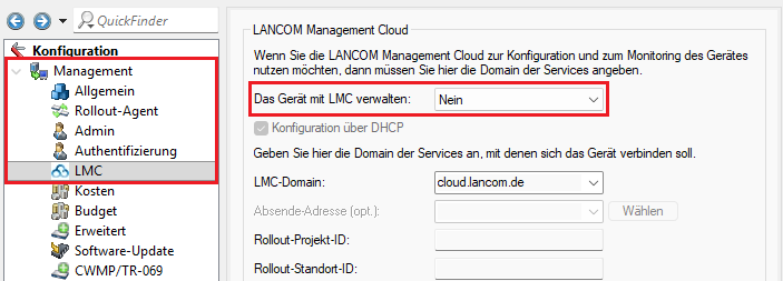 LMC-Client auf einem Gerät mit LCOS per LANconfig deaktivieren