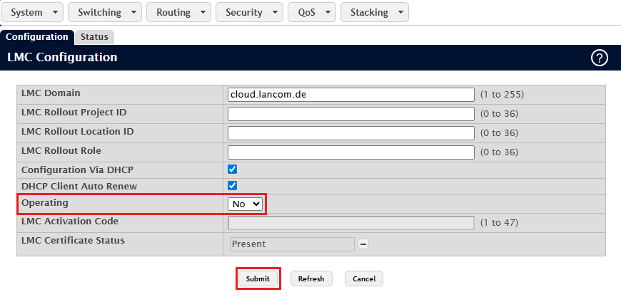 LMC-Client auf einem Switch mit LCOS SX 5.xx per Webinterface deaktivieren