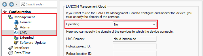 Deactivate the LMC client on devices with LCOS LX via LANconfig