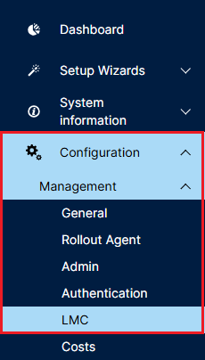 Open the menu LMC on a device with LCOS via WEBconfig