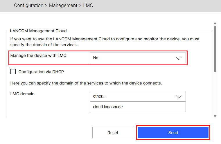 Deactivate the LMC client on a device with LCOS via WEBconfig