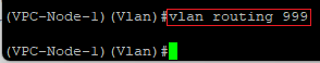 Activate routing for the VLAN just created on the VPC-Node-1 via the CLI