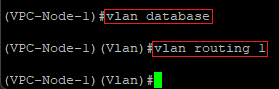 Activate the routing functionality for the VLAN 1 on the VPC-Node-1 via the CLI