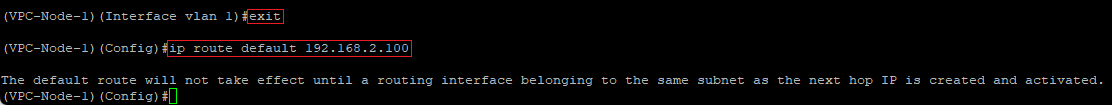 Set up a default route on the VPC-Node-1 via the CLI