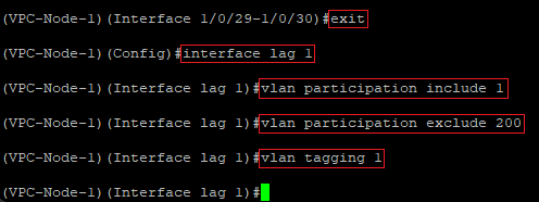 Allow the VLAN 1 and ban the Management VLAN on the Link Aggregation Group on the VPC-Node-1 via the CLI