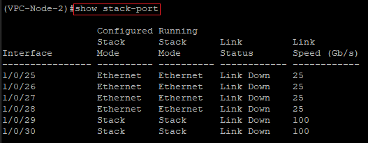 Show the Stack ports of the VPC-Node-2 via the CLI