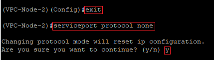 Deactivate the DHCP client of the service port on the VPC-Node-2 via the CLI