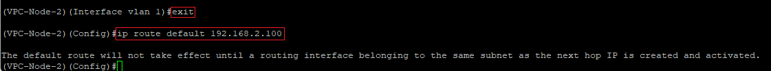 Set up a default route on the VPC-Node-2 via the CLI