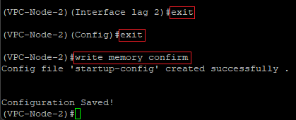 Save the configuration of the VPC-Node-2 as start configuration via the CLI