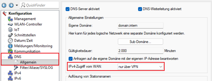 IPv4-Zugriff aus dem WAN für die DNS-Dienste per LANconfig konfigurieren