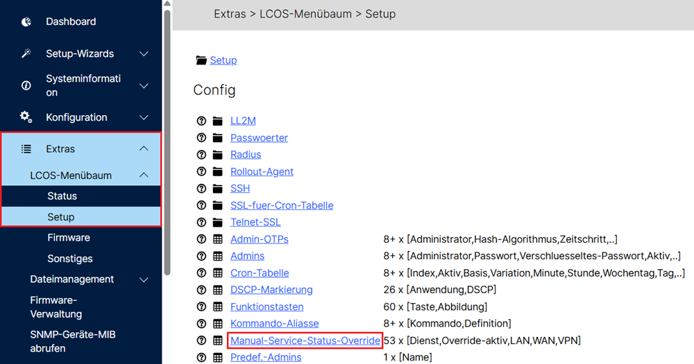 Konsolen-Pfad Manual-Service-Status-Override über den LCOS-Menübaum in WEBconfig aufrufen