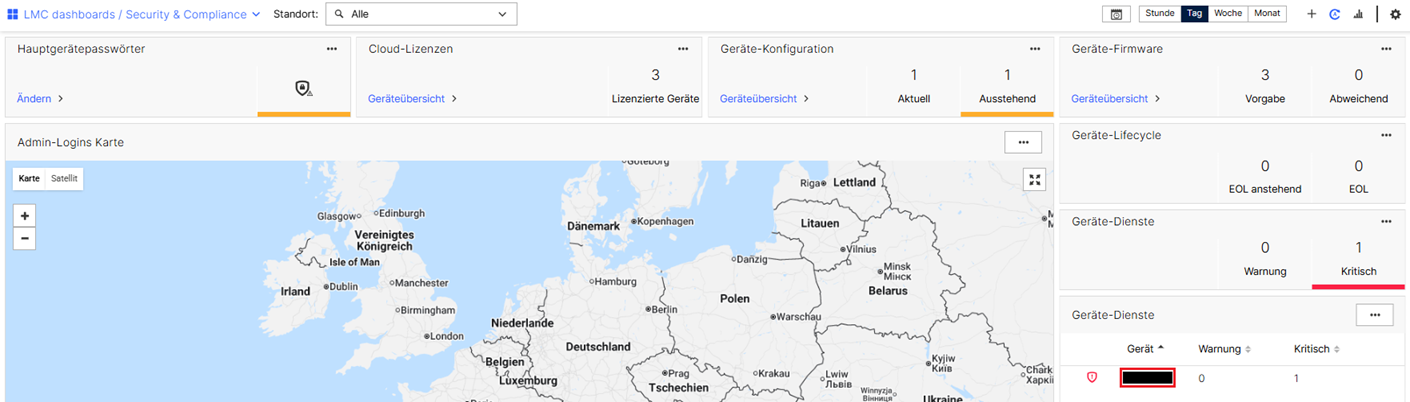 Warnmeldungen zu Geräte-Diensten im Security-Dashboard der LMC aufrufen