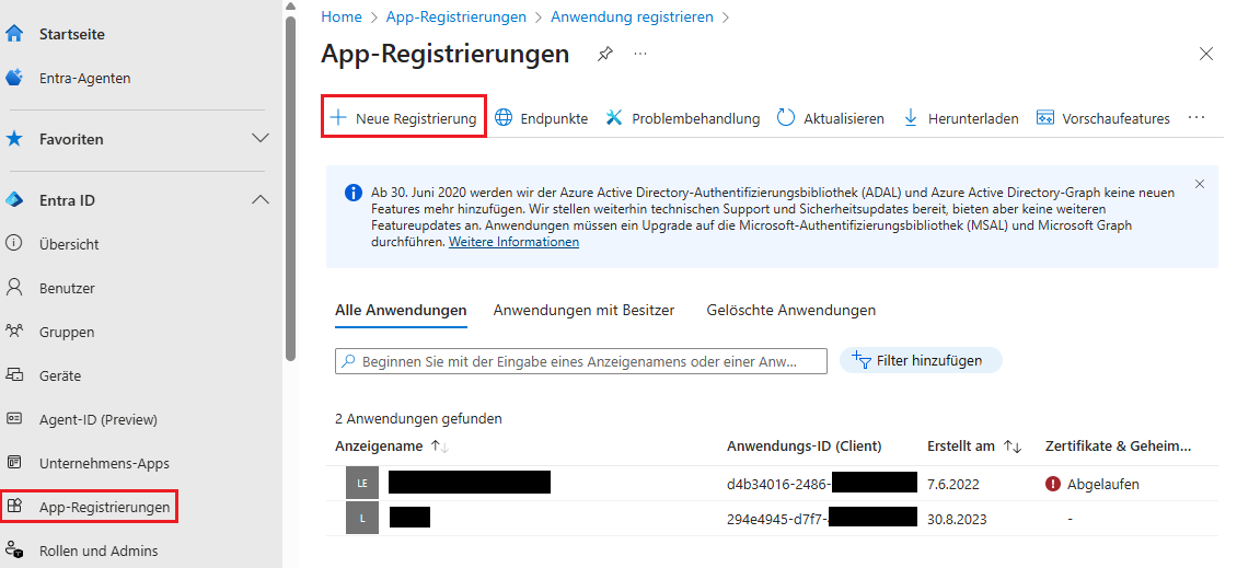 Neue App-Registrierung in Microsoft Entra vornehmen
