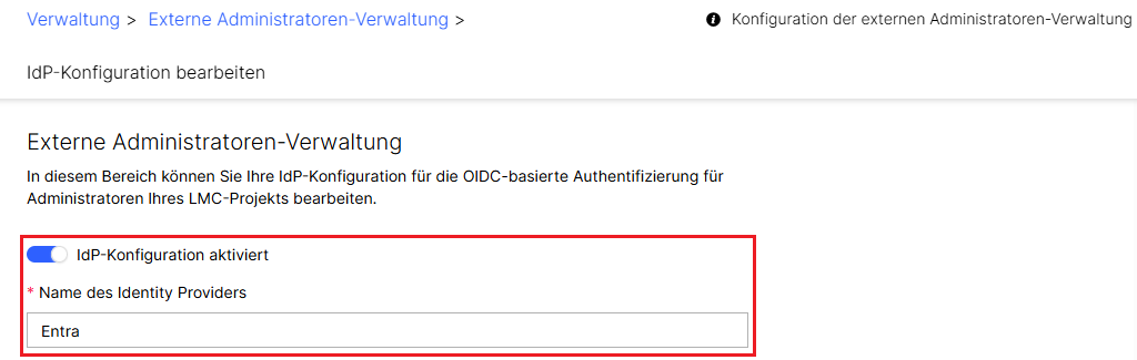 IdP aktivieren und Namen vergeben