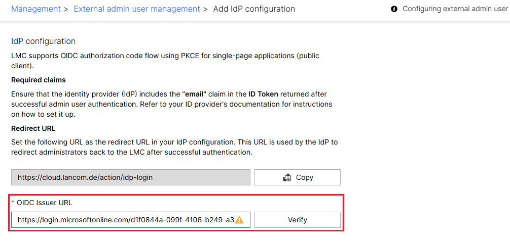 Enter the OIDC Issuer URL