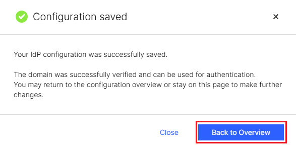 Go back to the overview of the External admin user management after the IdP configuration