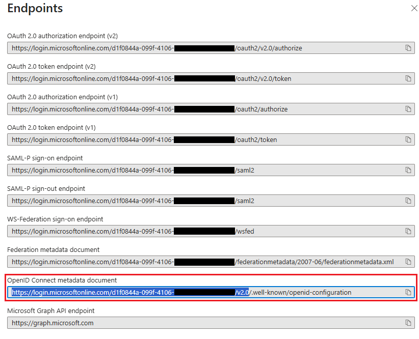 Copy the link of the OpenID Connect metadata document