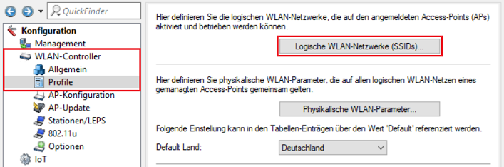 Menü Logische WLAN-Netzwerke (SSIDs) im WLAN-Controller öffnen
