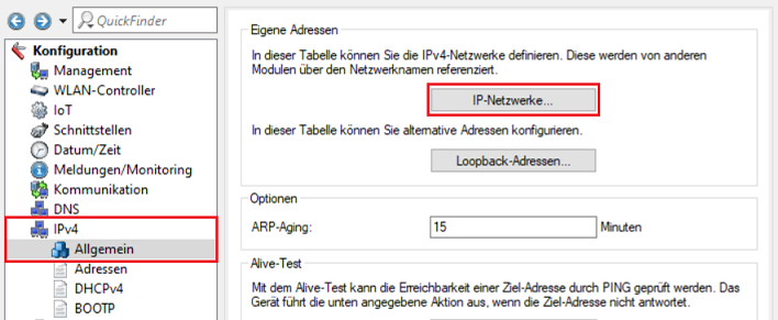 Menü IP-Netzwerke im WLAN-Controller öffnen