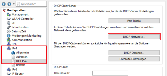 Menü DHCP-Netzwerke im WLAN-Controller öffnen