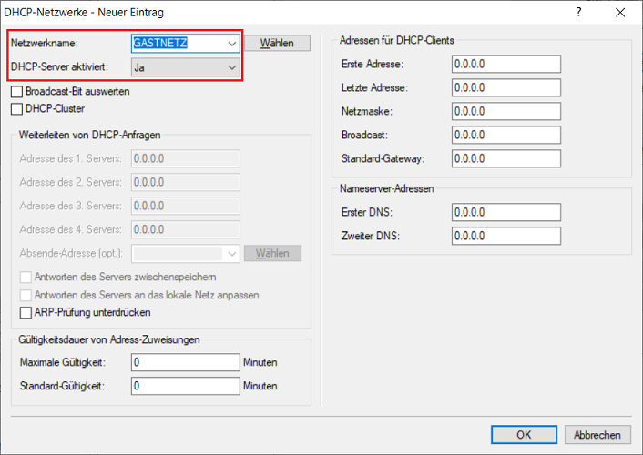 DHCP-Server für das Gast-Netzwerk aktivieren