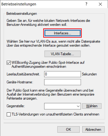 Menü Interfaces in den Betriebseinstellungen aufrufen