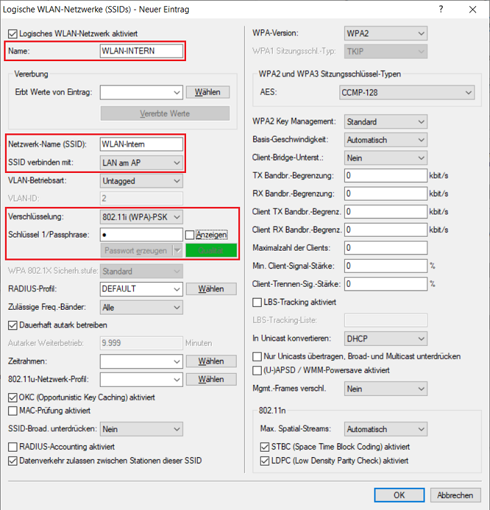 Logisches WLAN-Profil für das interne Netzwerk mit dem Modus LAN am AP erstellen