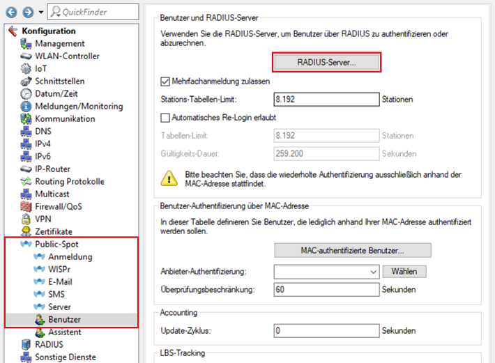 Menü RADIUS-Server im WLAN-Controller aufrufen