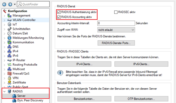 RADIUS-Authentisierung und -Accounting im WLAN-Controller aktivieren